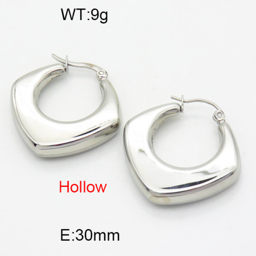 316 Stainless Steel Casting Hoop Earrings,High quality handmade polishing,Hollow,Rhombus,True color,30mm,about 9 g/pair,1 pair/package,3E2004651bhva-066