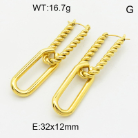 316 Stainless Steel Casting Dangle Earrings,High quality handmade polishing,Twisted,Oval,Vacuum plating 18K gold,32x12mm,about 16.7 g/pair,1 pair/package,3E2004652vhkb-066