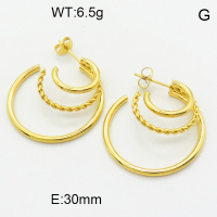 316 Stainless Steel Casting Ear Studs,High quality handmade polishing,Twisted,Circle,Vacuum plating 18K gold,30mm,about 6.5 g/pair,1 pair/package,3E2004653bhva-066