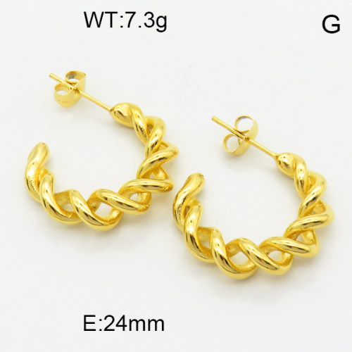 316 Stainless Steel Casting Ear Studs,High quality handmade polishing,Hollow,Twisted,Circle,Vacuum plating 18K gold,24mm,about 7.3 g/pair,1 pair/package,3E2004654bhia-066