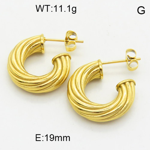 316 Stainless Steel Casting Ear Studs,High quality handmade polishing,Twisted,Circle,Vacuum plating 18K gold,19mm,about 11.1 g/pair,1 pair/package,3E2004655bhva-066