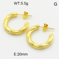 316 Stainless Steel Casting Ear Studs,High quality handmade polishing,Twisted,Circle,Vacuum plating 18K gold,20mm,about 5.5 g/pair,1 pair/package,3E2004656vbpb-066