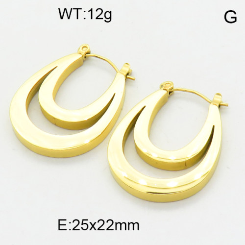 316 Stainless Steel Casting Dangle Earrings,High quality handmade polishing,Double U Shape,Vacuum plating 18K gold,25x22mm,about 12 g/pair,1 pair/package,3E2004658bhva-066