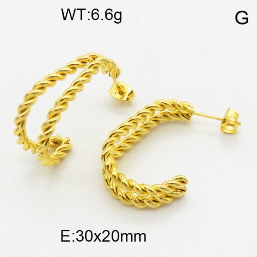 316 Stainless Steel Casting Ear Studs,High quality handmade polishing,Twisted Semi-ellipse,Vacuum plating 18K gold,30x20mm,about 6.6 g/pair,1 pair/package,3E2004663bhva-066