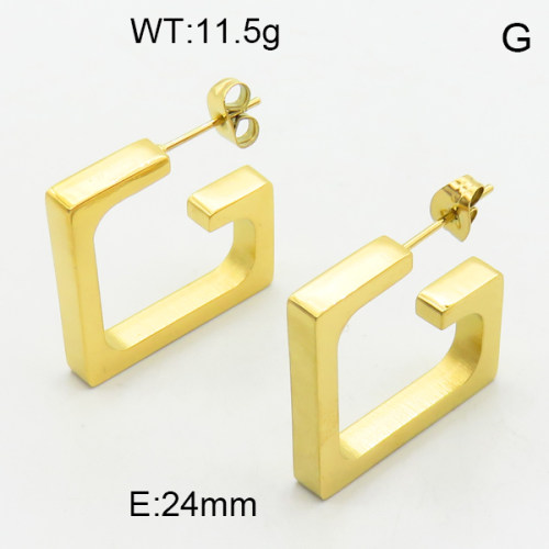 316 Stainless Steel Casting Ear Studs,High quality handmade polishing,G Shape,Vacuum plating 18K gold,24mm,about 11.5 g/pair,1 pair/package,3E2004665bhva-066