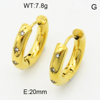 316 Stainless Steel Casting Cubic Zirconia Hoop Earrings,High quality handmade polishing,Star of David,Circle,Vacuum plating 18K gold,20mm,about 7.8 g/pair,1 pair/package,3E4003167vhkb-066
