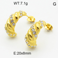316 Stainless Steel Casting Cubic Zirconia Ear Studs,High quality handmade polishing,Twill,Semi-circle,Vacuum plating 18K gold,20x8mm,about 7.1 g/pair,1 pair/package,3E4003168vhha-066