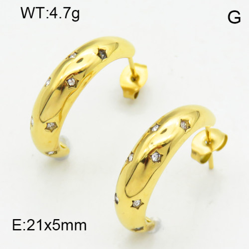 316 Stainless Steel Casting Cubic Zirconia Ear Studs,High quality handmade polishing,Star of David,Semi-circle,Vacuum plating 18K gold,21x5mm,about 4.7 g/pair,1 pair/package,3E4003172bhia-066