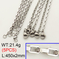 304 Stainless Steel Necklace Making,Venetian Box Chain,True color,450x2mm,about 4.28 g/pc,5 pcs/package,3N2000834baka-G015
