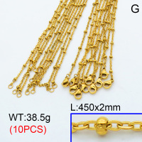 304 Stainless Steel Necklace Making,Cable Satellite Chains,Vacuum plating gold,450x2mm,about 3.85 g/pc,10 pcs/package,3N2001415ahpv-G015