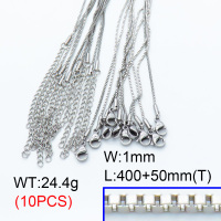 304 Stainless Steel Necklace Making,Box Chain,True color,L:400x1mm,T:50mm,about 2.44 g/pc,10 pcs/package,3N2001418aivb-G015