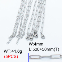 304 Stainless Steel Necklace Making,Cable Paperclip Chains,True color,L:500x4mm,T:50mm,about 8.32 g/pc,5 pcs/package,3N2001420vhkl-G015