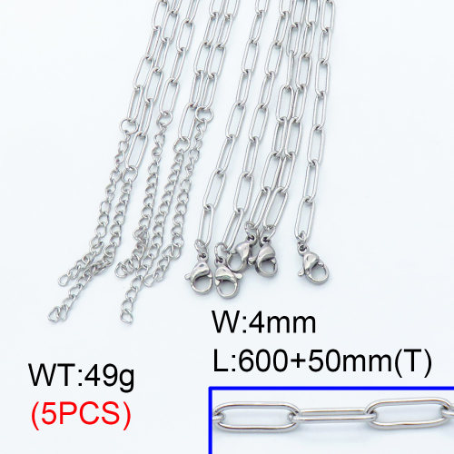 304 Stainless Steel Necklace Making,Cable Paperclip Chains,True color,L:600x4mm,T:50mm,about 9.8 g/pc,5 pcs/package,3N2001422vhnv-G015