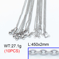 304 Stainless Steel Necklace Making,Cable Chains,True color,450x2mm,about 2.71 g/pc,10 pcs/package,3N2001424aakl-G015