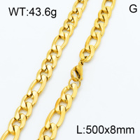 304 Stainless Steel Necklaces,Figaro Chains Faceted Unwelded,Vacuum plating 18K gold,500x8mm,about 43.6 g/pc,1 pc/package,3N2001425bvpl-G022
