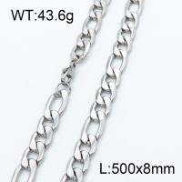 304 Stainless Steel Necklaces,Figaro Chains Faceted Unwelded,True color,500x8mm,about 43.6 g/pc,1 pc/package,3N2001426abol-G022