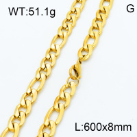 304 Stainless Steel Necklaces,Figaro Chains Faceted Unwelded,Vacuum plating 18K gold,600x8mm,about 51.1 g/pc,1 pc/package,3N2001427vhha-G022
