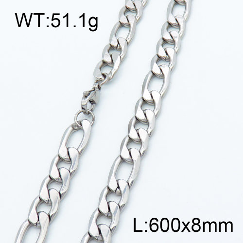 304 Stainless Steel Necklaces,Figaro Chains Faceted Unwelded,True color,600x8mm,about 51.1 g/pc,1 pc/package,3N2001428bhva-G022