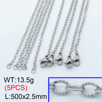 304 Stainless Steel Necklace Making,Textured Cable Chains Link Chains,True color,500x2.5mm,about 2.7 g/pc,5 pcs/package,3N2001430vhha-G022
