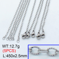 304 Stainless Steel Necklace Making,Textured Cable Chains Link Chains,True color,450x2.5,about 2.54 g/pc,5 pcs/package,3N2001432vhha-G022