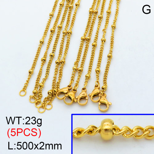304 Stainless Steel Necklace Making,Thin Rondelle Beads Satellite Chain,Vacuum plating 18K gold,500x2mm,about 4.6 g/pc,5 pcs/package,3N2001433vhhl-G022