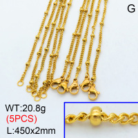 304 Stainless Steel Necklace Making,Thin Rondelle Beads Satellite Chain,Vacuum plating 18K gold,450x2mm,about 4.16 g/pc,5 pcs/package,3N2001435vhhl-G022