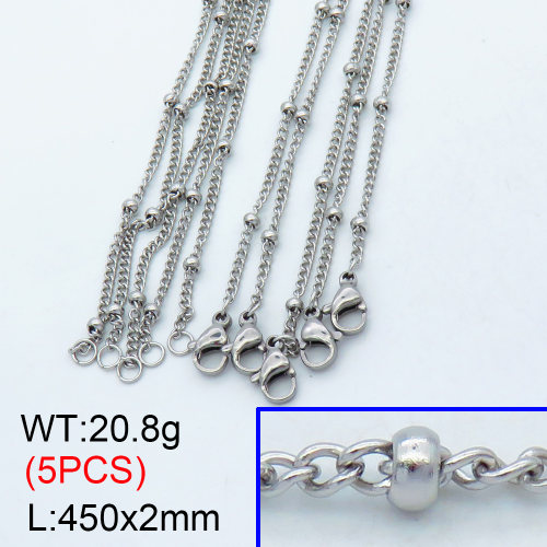 304 Stainless Steel Necklace Making,Thin Rondelle Beads Satellite Chain,True color,450x2mm,about 4.16 g/pc,5 pcs/package,3N2001436abol-G022