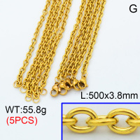 304 Stainless Steel Necklace Making,Cable Chains,Vacuum plating 18K gold,500x3.8mm,about 11.16 g/pc,5 pcs/package,3N2001437aivb-G022