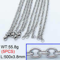 304 Stainless Steel Necklace Making,Cable Chains,True color,500x3.8mm,about 11.16 g/pc,5 pcs/package,3N2001438ahlv-G022