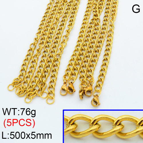 304 Stainless Steel Necklace Making,Curb Chains Twisted Chains Unwelded with Spool Oval,Vacuum plating 18K gold,500x5mm,about 15.2 g/pc,5 pcs/package,3N2001439vila-G022