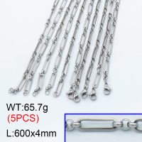 304 Stainless Steel Handmade chain Necklaces,Handmade Figaro Chain,True color,600x4mm,about 13.14 g/pc,5 pcs/package,3N2001442ajhl-G022