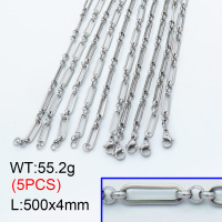 304 Stainless Steel Handmade chain Necklaces,Handmade Figaro Chain,True color,500x4mm,about 11.04 g/pc,5 pcs/package,3N2001444ainl-G022