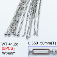 304 Stainless Steel Handmade chain Choker Necklaces,Handmade Figaro Chain,True color,L:350x4mm,T:50mm,about 8.24 g/pc,5 pcs/package,3N2001446vhpa-G022