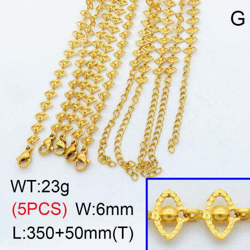 304 Stainless Steel Choker Necklaces,Textured Eye Link Chains,Vacuum plating 18K gold,L:350x6mm,T:50mm,about 4.6 g/pc,5 pcs/package,3N2001449aiil-G023