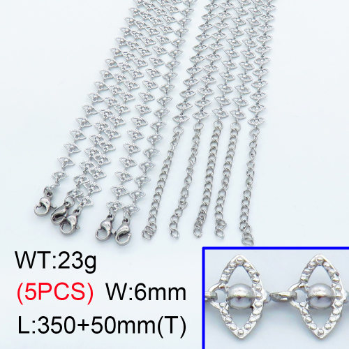 304 Stainless Steel Choker Necklaces,Textured Eye Link Chains,True color,L:350x6mm,T:50mm,about 4.6 g/pc,5 pcs/package,3N2001450vhnl-G023