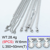304 Stainless Steel Choker Necklaces,Textured Flat Sequin Link Chains,True color,L:350x6mm,T:50mm,about 5.68 g/pc,5 pcs/package,3N2001452vhnl-G023