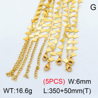 304 Stainless Steel Choker Necklaces,Handmade Flat Triangle Bar Link Chains,Vacuum plating 18K gold,L:350x6mm,T:50mm,about 3.32 g/pc,5 pcs/package,3N2001453aiil-G023