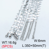 304 Stainless Steel Choker Necklaces,Handmade Flat Triangle Bar Link Chains,True color,L:350x6mm,T:50mm,about 3.32 g/pc,5 pcs/package,3N2001454vhnl-G023