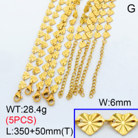 304 Stainless Steel Choker Necklaces,Textured Flat Heart Link Chains,Vacuum plating 18K gold,L:350x6mm,T:50mm,about 5.68 g/pc,5 pcs/package,3N2001455aiil-G023
