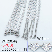 304 Stainless Steel Choker Necklaces,Textured Flat Heart Link Chains,True color,L:350x6mm,T:50mm,about 5.68 g/pc,5 pcs/package,3N2001456vhnl-G023