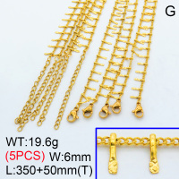 304 Stainless Steel Choker Necklaces,Spool Rectangle Links Chains Curb Chains,Vacuum plating 18K gold,L:350x6mm,T:50mm,about 3.92 g/pc,5 pcs/package,3N2001457aiil-G023
