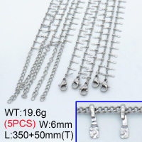 304 Stainless Steel Choker Necklaces,Spool Rectangle Links Chains Curb Chains,True color,L:350x6mm,T:50mm,about 3.92 g/pc,5 pcs/package,3N2001458vhnl-G023
