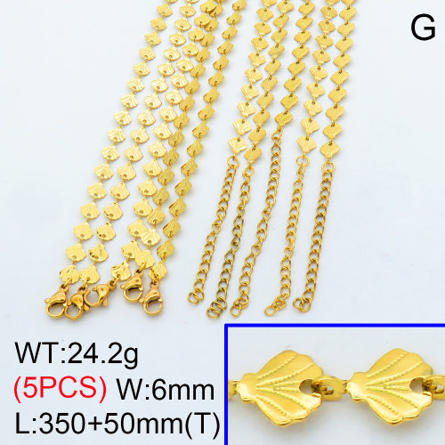 304 Stainless Steel Choker Necklaces,Textured Flat Shell Link Chains,Vacuum plating 18K gold,L:350x6mm,T:50mm,about 4.84 g/pc,5 pcs/package,3N2001461aiil-G023