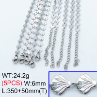 304 Stainless Steel Choker Necklaces,Textured Flat Shell Link Chains,True color,L:350x6mm,T:50mm,about 4.84 g/pc,5 pcs/package,3N2001462vhnl-G023