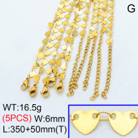 304 Stainless Steel Choker Necklaces,Handmade Flat Heart Bar Link Chains,Vacuum plating 18K gold,L:350x6mm,T:50mm,about 3.3 g/pc,5 pcs/package,3N2001463aiil-G023