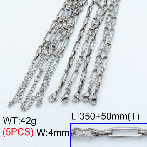 304 Stainless Steel Handmade chain Choker Necklaces,Handmade Figaro Chain,True color,L:350x4mm,T:50mm,about 8.4 g/pc,5 pcs/package,3N2001466vila-G023