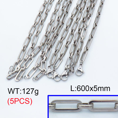 304 Stainless Steel Handmade chain Necklaces,Handmade Figaro Chain,True color,600x5mm,about 25.4 g/pc,5 pcs/package,3N2001469bkab-G023