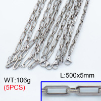 304 Stainless Steel Handmade chain Necklaces,Handmade Figaro Chain,True color,500x5mm,about 21.2 g/pc,5 pcs/package,3N2001470ajlv-G023