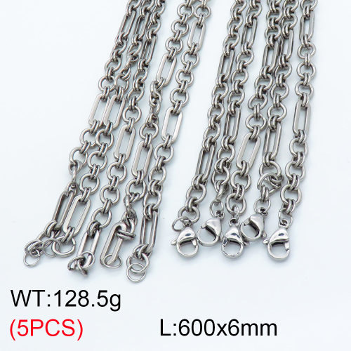 304 Stainless Steel Handmade chain Necklaces,Handmade Figaro Chain,True color,600x6mm,about 25.7 g/pc,5 pcs/package,3N2001473bkab-G023