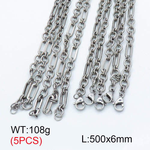 304 Stainless Steel Handmade chain Necklaces,Handmade Figaro Chain,True color,500x6mm,about 21.6 g/pc,5 pcs/package,3N2001474ajlv-G023